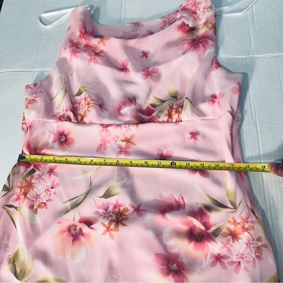 Vintage Y2K 90s B. Smart sz. M? Floral Maxi Dress Draped Cowl Neck Lined Pink - Picture 9 of 14